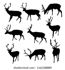 Black Deer Silhouettes Raster Image Stock Illustration 1162188889