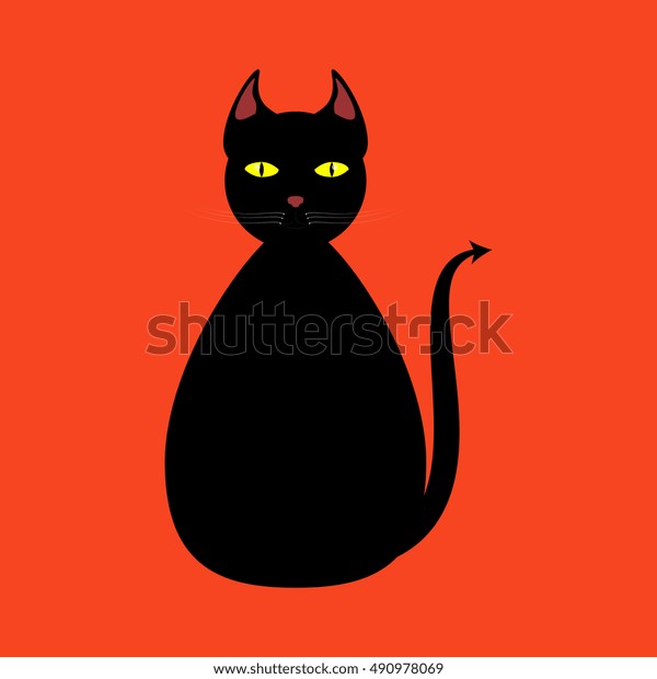 Black Devil Cat Isolated On Orange Stock Illustration 490978069 ...