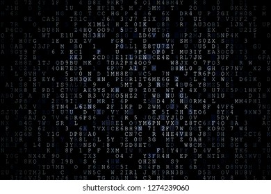 Black digital background, composed by alphanumeric code and pixelated effect.