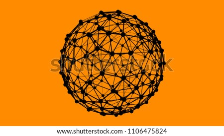 Black dots connected with lines sphere  on egg yolk yellow background