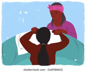 Black Doula Helping Black Mother During Childbirth Labor In A Birthing Pool