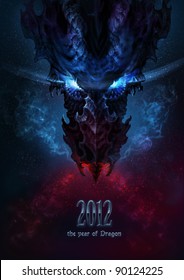 Black dragon as a symbol of the new 2012 year in the Gothic style. The title-page calendar