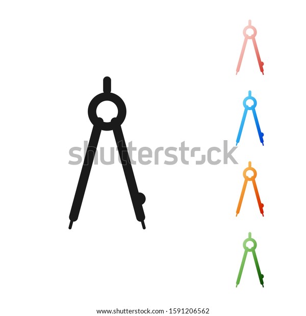 Black Drawing compass icon isolated on white
background. Compasses sign. Drawing and educational tools.
Geometric instrument. Set icons colorful.
