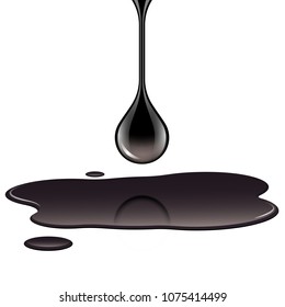 Black Drop Of Crude Oil Or Ink And Puddle