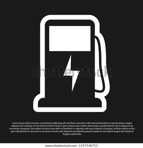 Black Electric car charging\
station icon isolated on black background. Eco electric fuel pump\
sign. 