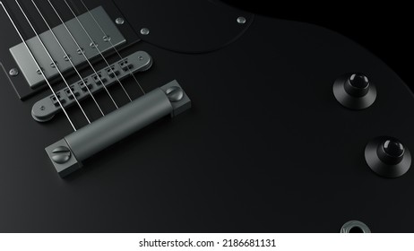 Black electric guitar under black background. Concept 3D illustration of legendary rock band, advanced performance techniques and composing activities. - Powered by Shutterstock