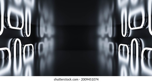 black empty futuristic corridor empty studio wiht white led lights 3d render illustration
