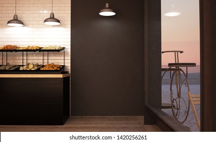 Black Empty Wall Mockup At Bakery 3d Rendering