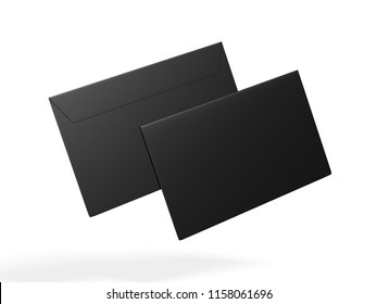 Black Envelope Front And Back Isolated On White Background, 3d Illustration.