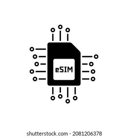 Black Esim Or Embedded Sim Icon. Flat Simple Style Trend Modern E-sim Logotype Graphic Design Isolated On White Background. Concept Of Protection Of Personal Or Mobile Data And New Tech