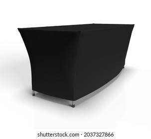Black Exhibition Table Cloth Running Isolated On White Background, Left Side Perspective View For Mockup. 3d Render Illustration