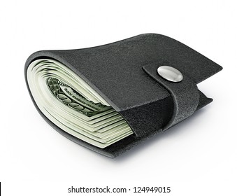 Black Fat Wallet Isolated On A White  Background