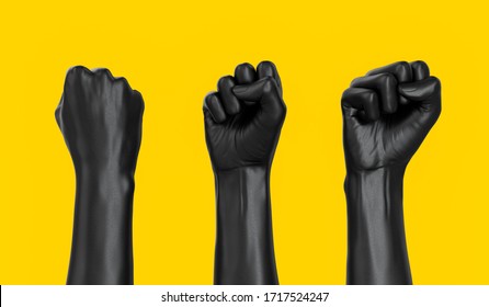 Black Female Hand Fist Set Isolated, Woman Rights, Protest, Conflict Or Winner Concept, Girl Power Creative Banner. 3d Illustration