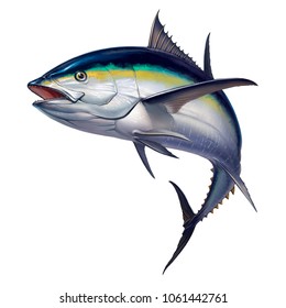 Black Fin Tuna. Realistic Isolated Illustration.