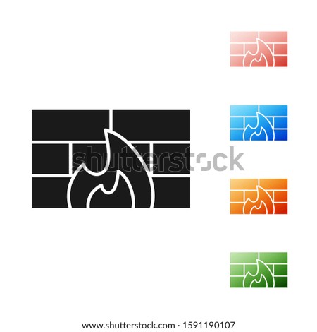 Black Firewall, security wall icon isolated on white background. Set icons colorful. 