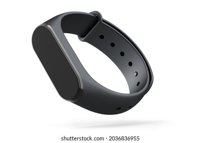 Black fitness tracker or smart watch with heart rate monitor isolated on white background. 3d render of sport equipment for active training and wearable device.