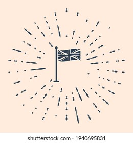 Black Flag Of Great Britain On Flagpole Icon Isolated On Beige Background. UK Flag Sign. Official United Kingdom Flag Sign. British Symbol. Abstract Circle Random Dots