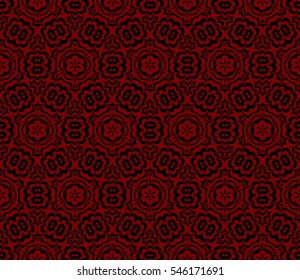 Black floral creative geometric ornament on red background. Seamless raster copy illustration. - Shutterstock ID 546171691