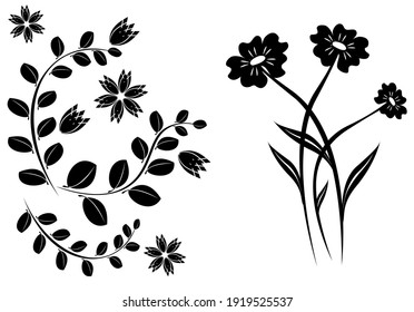 black floral elements for design abstract flowers