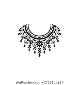 Black floral and leaf pattern border with white flowers