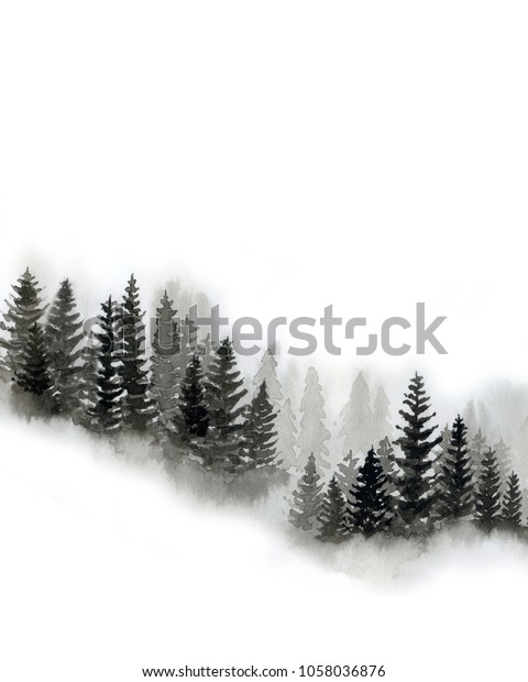 黒い森 白い背景に水彩イラスト のイラスト素材