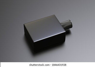 Black Fragrance Perfume Bottle Mockup On Dark Empty Background, 3d Illustration