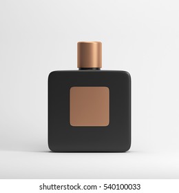 Black Fragrance Perfume Bottle Mockup With Golden Label. 3d Rendering