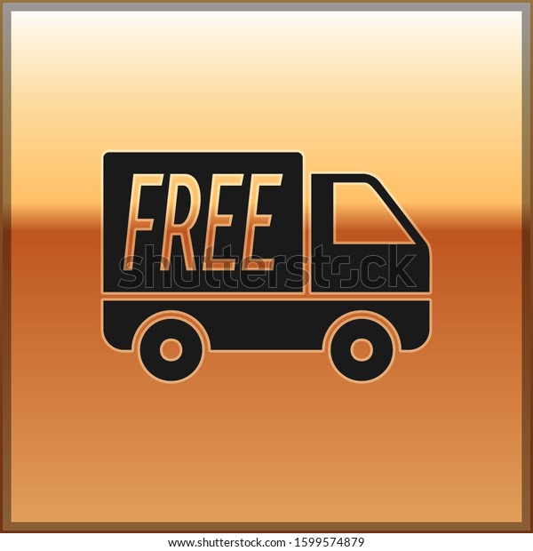 Black Free\
delivery service icon isolated on gold background. Free shipping.\
24 hour and fast delivery. \
