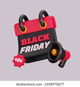 Black Friday calendar with megaphone isolated on grey background. Black Friday Shopping Concept. 3D render illustration. - Powered by Shutterstock