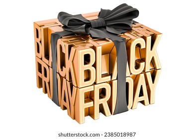 Black Friday, concept. Black Friday golden text with black bow. 3D rendering isolated on white background - Powered by Shutterstock