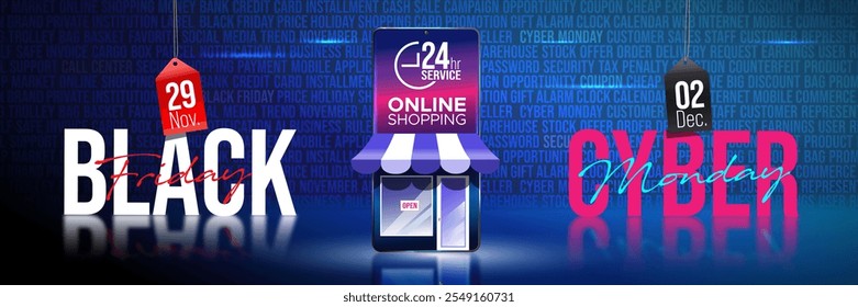 Black Friday Cyber Monday Online shopping Sale illustration 24 hour service vector banner - Powered by Shutterstock