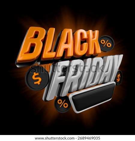 Black friday Label 3D render orange with black