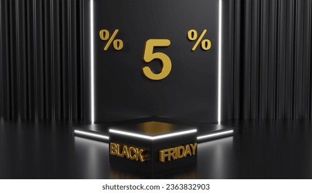 Black Friday Podium Product Display 5 Percent Off on Black Background - Powered by Shutterstock