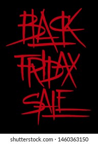 Black Friday Sale Abstract Illustration. Freestyle Brush Stroke Hand Drawn Lettering Banner Template. Red Letters Isolated Over Black Background.