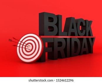 Black Friday and target concept. 3d image renderer