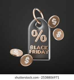 Black Friday vector banner or poster with modern dark 3D geometry design and price tag symbol. Discount, special offers promotion, shopping advertisement. - Powered by Shutterstock