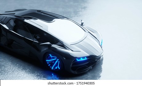 Black Futuristic Electric Car Blue Light Stock Illustration 1751940305 ...