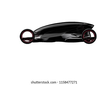 Black Futuristic Electric Car On Highway In Desert. Very Fast Driving. Concept Of Future. 3d Rendering.
