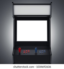 Black Gaming Machine With Red And Blue Buttons. 3d Rendering