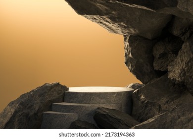 Black Geometric Stone And Rock Shape Background, Minimalist Mockup For Podium Display Or Showcase, 3d Rendering.