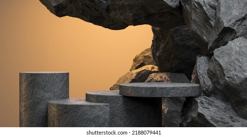 Black Geometric Stone And Rock Shape Background, Minimalist Mockup For Podium Display Or Showcase, 3d Rendering.