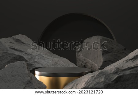 Black geometric Stone and Rock shape background, minimalist mockup for podium display or showcase, 3d rendering. Foto stock © 
