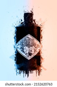 Black Gin Bottle Art Illustration Paint Effect 