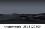 Black gloomy landscape of mountain island on the horizon ripples on the water,lakes in the gloom at night. Hurricane night,mysterious stone,rocky island in black darkness,wallpaper.3D render