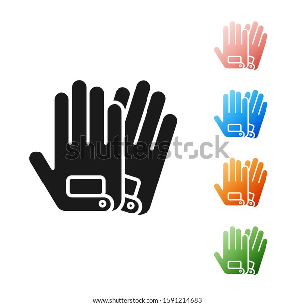Black Gloves icon\
isolated on white background. Extreme sport. Sport equipment. Set\
icons colorful. 