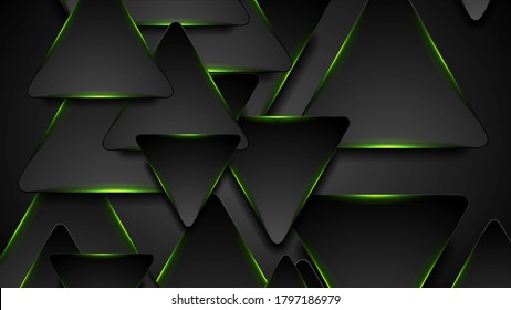 Black And Glowing Green Triangles Background