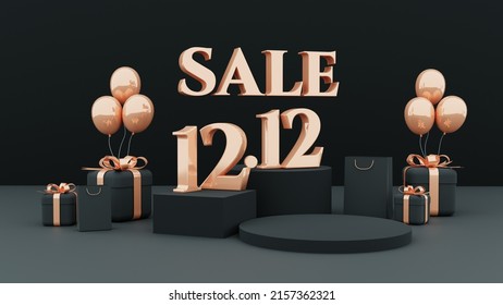 black gold 12.12 Shopping sale day Poster or banner with gift box and shopping bag.12 December sales banner template design for social media and website. 3d rendering - Powered by Shutterstock