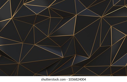 Black And Gold Abstract Low Poly Triangle Background