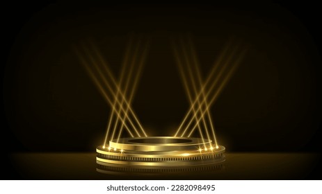 Black Gold Award Background. Golden Rays Jubilee Night Decorative Invitation. Blank Empty Stage platform. Wedding Entertainment Hollywood Bollywood Night. Elegant Luxury Steps Floor. - Powered by Shutterstock