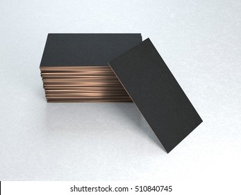 Black And Gold Business Card Mockup On White Background, 3d Rendering